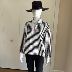 C&C California Black and White Striped half-zip Sweatshirt